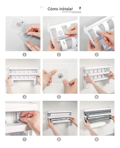 Porta Rollo 3 En 1 De Pared Para Cocina, Soporte Colgante Para Papel, Everest, Film Y Aluminio, Con Cortadores Integrados Y Organizador, Alta Calidad