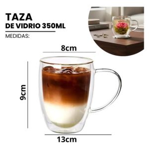 Taza De Vidrio Doble Pared 350ml Aislamiento Con Asa Té Café Color Transparente Doble Vidrio 250: imagen 4