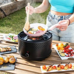 Parrilla Portátil De Carbón Para Interiores Y Exteriores, Barbacoa Compacta Sin Humo, Diseño Moderno, Black Mount, Ideal Para Casa, Balcón, Camping Y Reuniones Negro: imagen 5