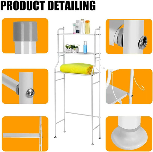 Estantes O Armario Mueble Organizador De Baño Inodoro Water Metal 3 Niveles De Estantes Impermeables Ahorrador De Espacio Alta Calidad Everest Blanco