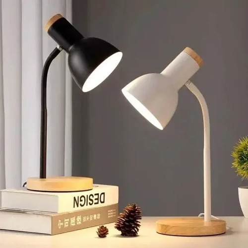 Lámpara De Mesa Flexible Base Madera Estilo Nórdico Hogar (C)