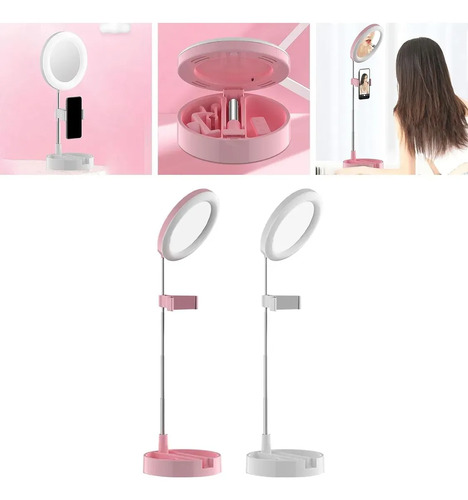Espejo Plegable Doble Luz Led Usb/pilas Para Maquillaje