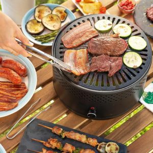 Parrilla Portátil De Carbón Para Interiores Y Exteriores, Barbacoa Compacta Sin Humo, Diseño Moderno, Black Mount, Ideal Para Casa, Balcón, Camping Y Reuniones Negro: imagen 6