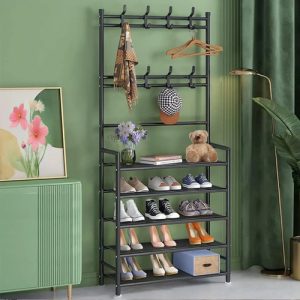 Perchero Multifuncional Kitul Con Zapatero De 5 Niveles, Everest, Estante Organizador Para Ropa Y Calzado, Estructura Metálica, Dimensiones 170x80 Cm, Ideal Para Recibidor, Dormitorio, Alta Calidad: imagen 4