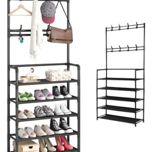 Perchero Multifuncional Kitul Con Zapatero De 5 Niveles, Everest, Estante Organizador Para Ropa Y Calzado, Estructura Metálica, Dimensiones 170x80 Cm, Ideal Para Recibidor, Dormitorio, Alta Calidad: imagen 1