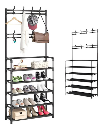 Perchero Multifuncional Kitul Con Zapatero De 5 Niveles, Everest, Estante Organizador Para Ropa Y Calzado, Estructura Metálica, Dimensiones 170x80 Cm, Ideal Para Recibidor, Dormitorio, Alta Calidad