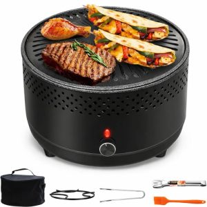 Parrilla Portátil De Carbón Para Interiores Y Exteriores, Barbacoa Compacta Sin Humo, Diseño Moderno, Black Mount, Ideal Para Casa, Balcón, Camping Y Reuniones Negro: imagen 1