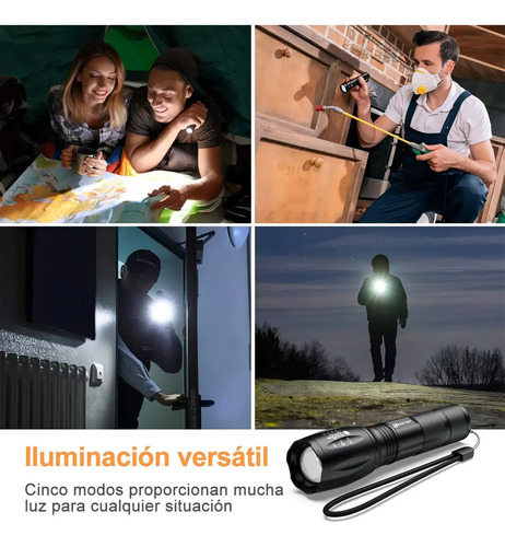 Linterna Recargable Led Unilamp Con Zoom 4000lm Usb 200m Camping