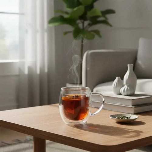 Taza De Vidrio Doble Pared 350ml Aislamiento Con Asa Té Café Color Transparente Doble Vidrio 250