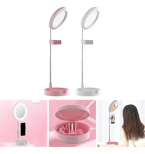 Espejo Plegable Doble Luz Led Usb/pilas Para Maquillaje