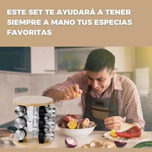 Especieros De Vidrio Con Base De Madera Y 12 Frascos