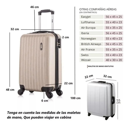 Valija Rígida Mediana Premium 4 Ruedas Resistente 55x34 Cm (C)