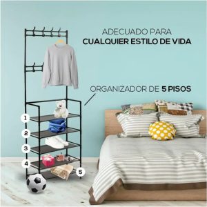 Perchero Multifuncional Kitul Con Zapatero De 5 Niveles, Everest, Estante Organizador Para Ropa Y Calzado, Estructura Metálica, Dimensiones 170x80 Cm, Ideal Para Recibidor, Dormitorio, Alta Calidad: imagen 3
