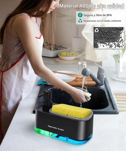 Dispensador De Jabón Doble 3 En 1 Con Soporte Para Esponja, Abs Sin Bpa, Antifugas Y Desmontable,everest Para Cocina Y Baño, Diseño Moderno Con Doble Bomba Para Jabón De Manos Y Platos, Fácil Limpieza