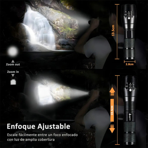 Linterna Recargable Led Unilamp Con Zoom 4000lm Usb 200m Camping