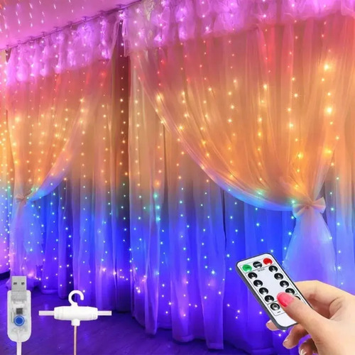 Cortina Luz Led Arcoíris 300 Led 3x3 M Conector Usb Everest(C)