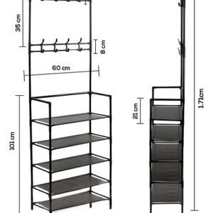 Perchero Multifuncional Kitul Con Zapatero De 5 Niveles, Everest, Estante Organizador Para Ropa Y Calzado, Estructura Metálica, Dimensiones 170x80 Cm, Ideal Para Recibidor, Dormitorio, Alta Calidad: imagen 7