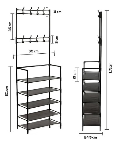 Perchero Multifuncional Kitul Con Zapatero De 5 Niveles, Everest, Estante Organizador Para Ropa Y Calzado, Estructura Metálica, Dimensiones 170x80 Cm, Ideal Para Recibidor, Dormitorio, Alta Calidad