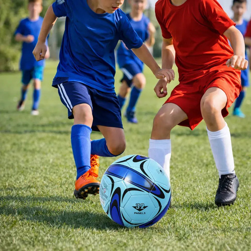 Pelota De Fútbol N°5 Simil Cuero Celeste | Cosida A Mano De Alta Precisión | Resistente Al Desgaste Y Abrasión | Ideal Niños Y Adultos | Entrenamiento Y Recreación Everest Azul-celeste