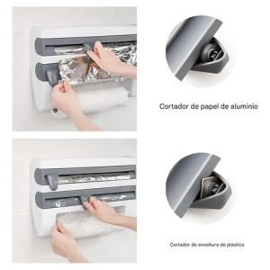 Porta Rollo 3 En 1 De Pared Para Cocina, Soporte Colgante Para Papel, Everest, Film Y Aluminio, Con Cortadores Integrados Y Organizador, Alta Calidad: imagen 5
