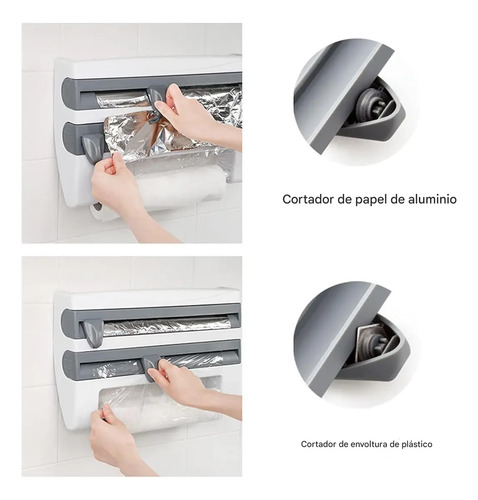 Porta Rollo 3 En 1 De Pared Para Cocina, Soporte Colgante Para Papel, Everest, Film Y Aluminio, Con Cortadores Integrados Y Organizador, Alta Calidad