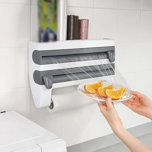 Porta Rollo 3 En 1 De Pared Para Cocina, Soporte Colgante Para Papel, Everest, Film Y Aluminio, Con Cortadores Integrados Y Organizador, Alta Calidad