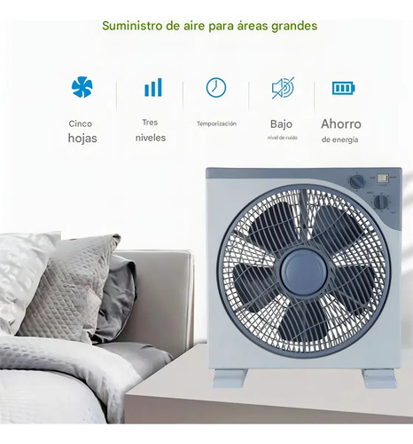 Turbo Ventilador Cuadrado Con Temporizador, Black Mount, Rejilla De Seguridad Y 3 Velocidades, Potente, Silencioso, Alta Calidad