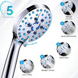 Cabezal Para Ducha De Mano Larga 2 En 1 Comodidad En Tu Baño Acabado Cromado Color Plateado: imagen 2
