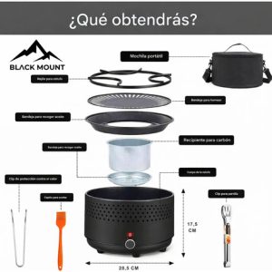 Parrilla Portátil De Carbón Para Interiores Y Exteriores, Barbacoa Compacta Sin Humo, Diseño Moderno, Black Mount, Ideal Para Casa, Balcón, Camping Y Reuniones Negro: imagen 10