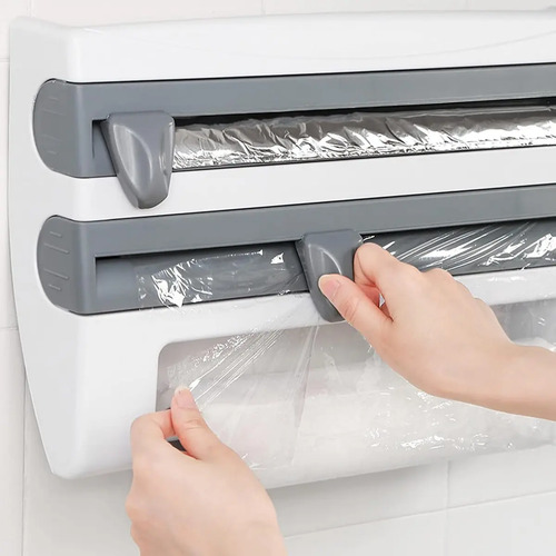 Porta Rollo 3 En 1 De Pared Para Cocina, Soporte Colgante Para Papel, Everest, Film Y Aluminio, Con Cortadores Integrados Y Organizador, Alta Calidad