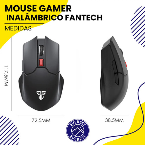 Mouse Gamer Inalámbrico Wg11 6 Botones, Everest, 2.4ghz, Rgb, Batería Recargable, Alta Calidad Negro