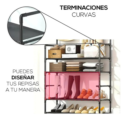 Perchero Multifuncional Kitul Con Zapatero De 5 Niveles, Everest, Estante Organizador Para Ropa Y Calzado, Estructura Metálica, Dimensiones 170x80 Cm, Ideal Para Recibidor, Dormitorio, Alta Calidad