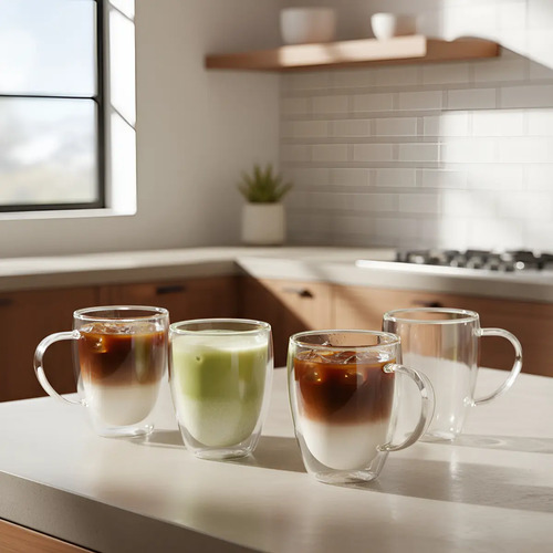 Taza De Vidrio Doble Pared 350ml Aislamiento Con Asa Té Café Color Transparente Doble Vidrio 250