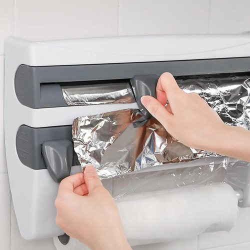 Porta Rollo 3 En 1 De Pared Para Cocina, Soporte Colgante Para Papel, Everest, Film Y Aluminio, Con Cortadores Integrados Y Organizador, Alta Calidad