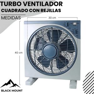 Turbo Ventilador Cuadrado Con Temporizador, Black Mount, Rejilla De Seguridad Y 3 Velocidades, Potente, Silencioso, Alta Calidad: imagen 9