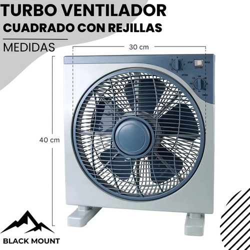 Turbo Ventilador Cuadrado Con Temporizador, Black Mount, Rejilla De Seguridad Y 3 Velocidades, Potente, Silencioso, Alta Calidad