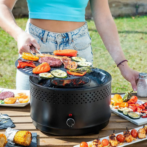 Parrilla Portátil De Carbón Para Interiores Y Exteriores, Barbacoa Compacta Sin Humo, Diseño Moderno, Black Mount, Ideal Para Casa, Balcón, Camping Y Reuniones Negro