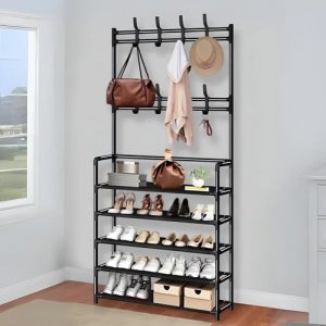 Perchero Multifuncional Kitul Con Zapatero De 5 Niveles, Everest, Estante Organizador Para Ropa Y Calzado, Estructura Metálica, Dimensiones 170x80 Cm, Ideal Para Recibidor, Dormitorio, Alta Calidad: imagen 2