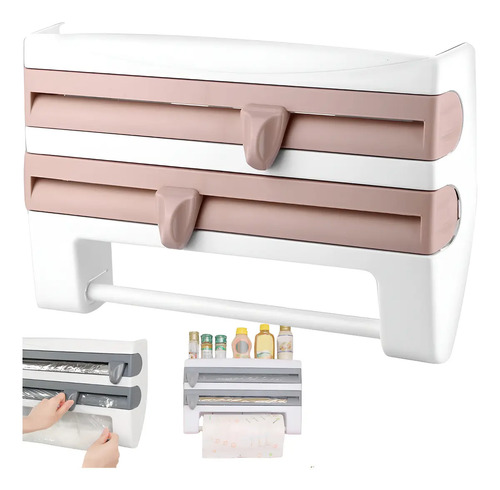 Porta Rollo 3 En 1 De Pared Para Cocina, Soporte Colgante Para Papel, Everest, Film Y Aluminio, Con Cortadores Integrados Y Organizador, Alta Calidad