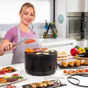 Parrilla Portátil De Carbón Para Interiores Y Exteriores, Barbacoa Compacta Sin Humo, Diseño Moderno, Black Mount, Ideal Para Casa, Balcón, Camping Y Reuniones Negro: imagen 8