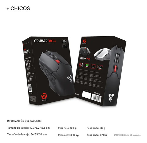 Mouse Gamer Inalámbrico Wg11 6 Botones, Everest, 2.4ghz, Rgb, Batería Recargable, Alta Calidad Negro
