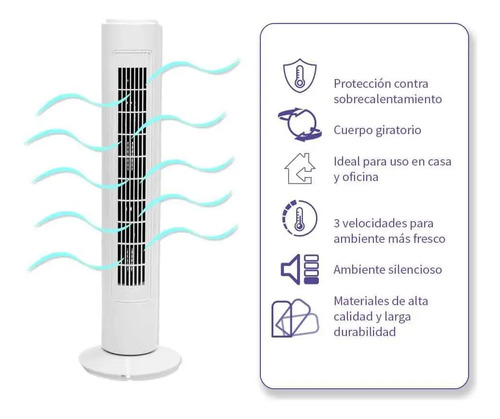 Ventilador De Torre Circulador Oscilante Portátil Silencioso