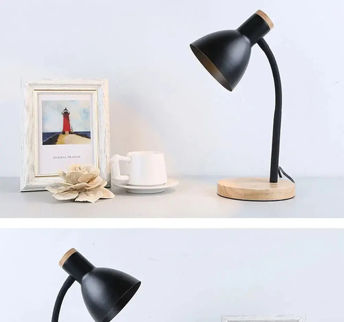 Lámpara De Mesa Flexible Base Madera Estilo Nórdico Hogar (C)