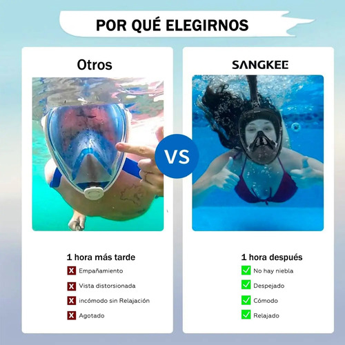 Mascara De Buceo Profesional Snorkel Cubre Cara Completa (C)