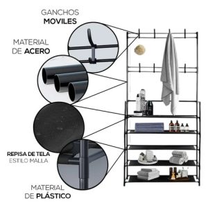 Perchero Multifuncional Kitul Con Zapatero De 5 Niveles, Everest, Estante Organizador Para Ropa Y Calzado, Estructura Metálica, Dimensiones 170x80 Cm, Ideal Para Recibidor, Dormitorio, Alta Calidad: imagen 6