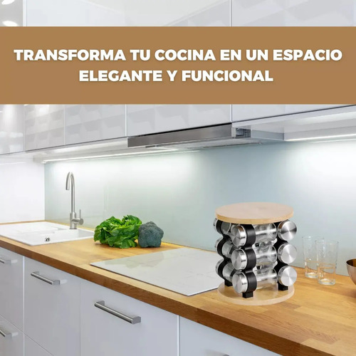 Especieros De Vidrio Con Base De Madera Y 12 Frascos