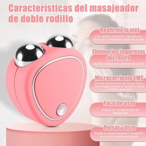 Masajeador Facial Microcorriente Ems + Vibración Sónica Everest, Rodillos Dobles Antiarrugas, Reafirmante Y Lifting Para Contorno Facial, Adiós Ojeras Y Líneas De Expresión, Portátil (C) Rosado: imagen 2