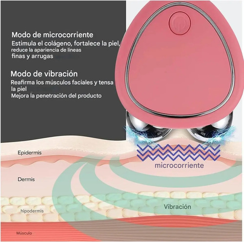 Masajeador Facial Microcorriente Ems + Vibración Sónica Everest, Rodillos Dobles Antiarrugas, Reafirmante Y Lifting Para Contorno Facial, Adiós Ojeras Y Líneas De Expresión, Portátil (C) Rosado