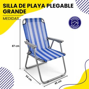Silla De Playa Plegable Grande, Liviana Y Compacta, Everest, Ideal Para Playa, Jardín O Camping, Con Estructura Resistente Y Fácil De Transportar Azul: imagen 8
