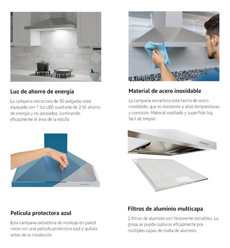 Extractor Campana D Cocina Goldtech Silencioso 3 Velocidades